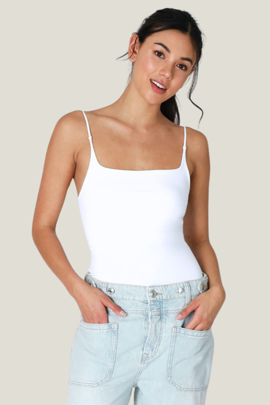 Essential Square Neck Tank in White
