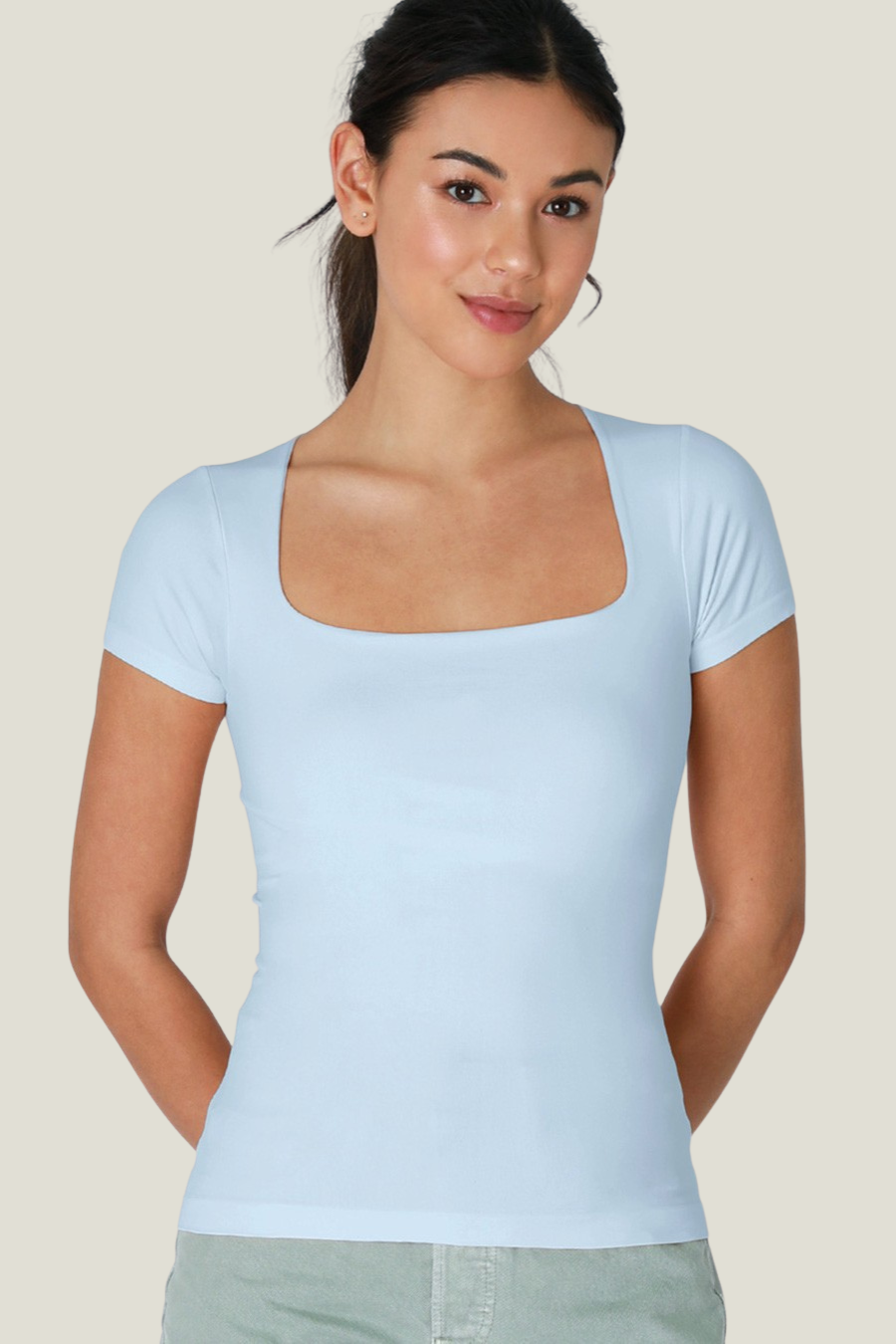 Essential Square Neck Tee in Powder Blue