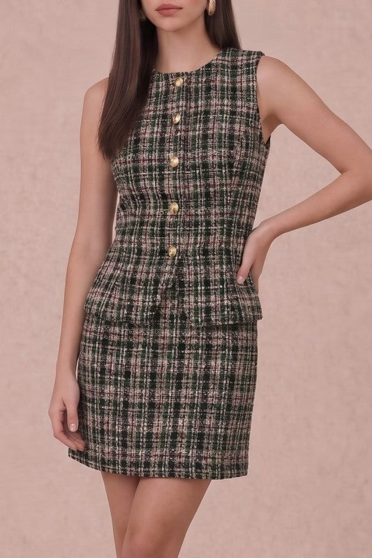 Ella Gold Button Tweed Vest
