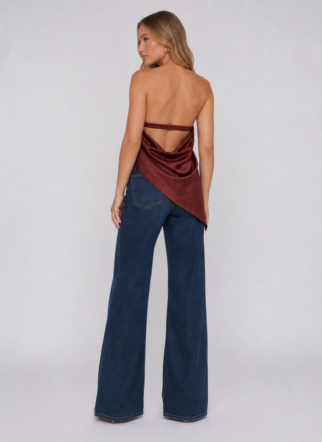 Kennedy Satin Strapless Top with Draped Back