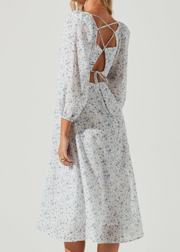 Linen Blend Ditsy Floral Midi Dress