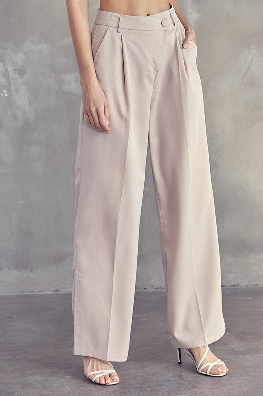 Asymmetrical Button Wide Dress Pants