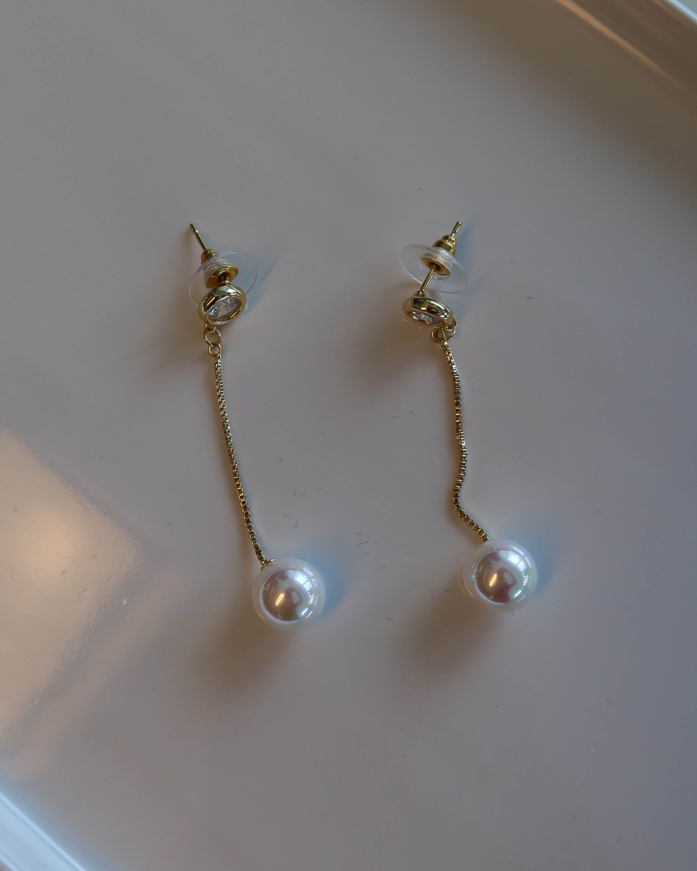 Pearl and CZ Drop Earrings