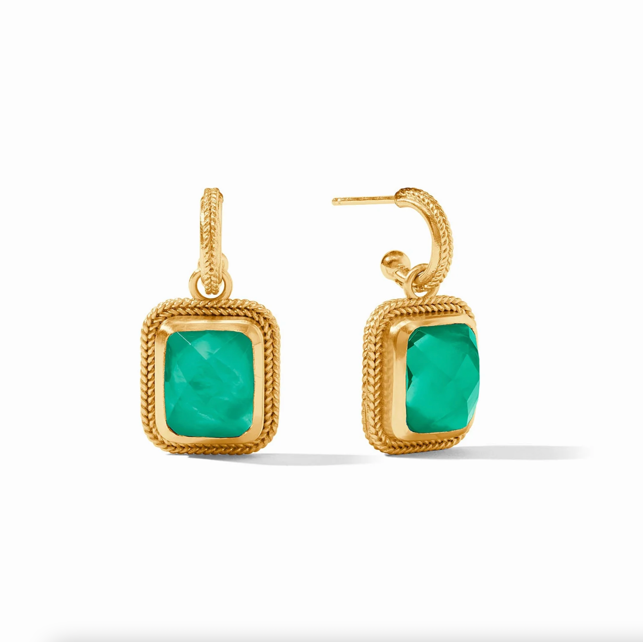 Julie Vos Cheval Hoop & Charm Earring Iridescent Emerald Green