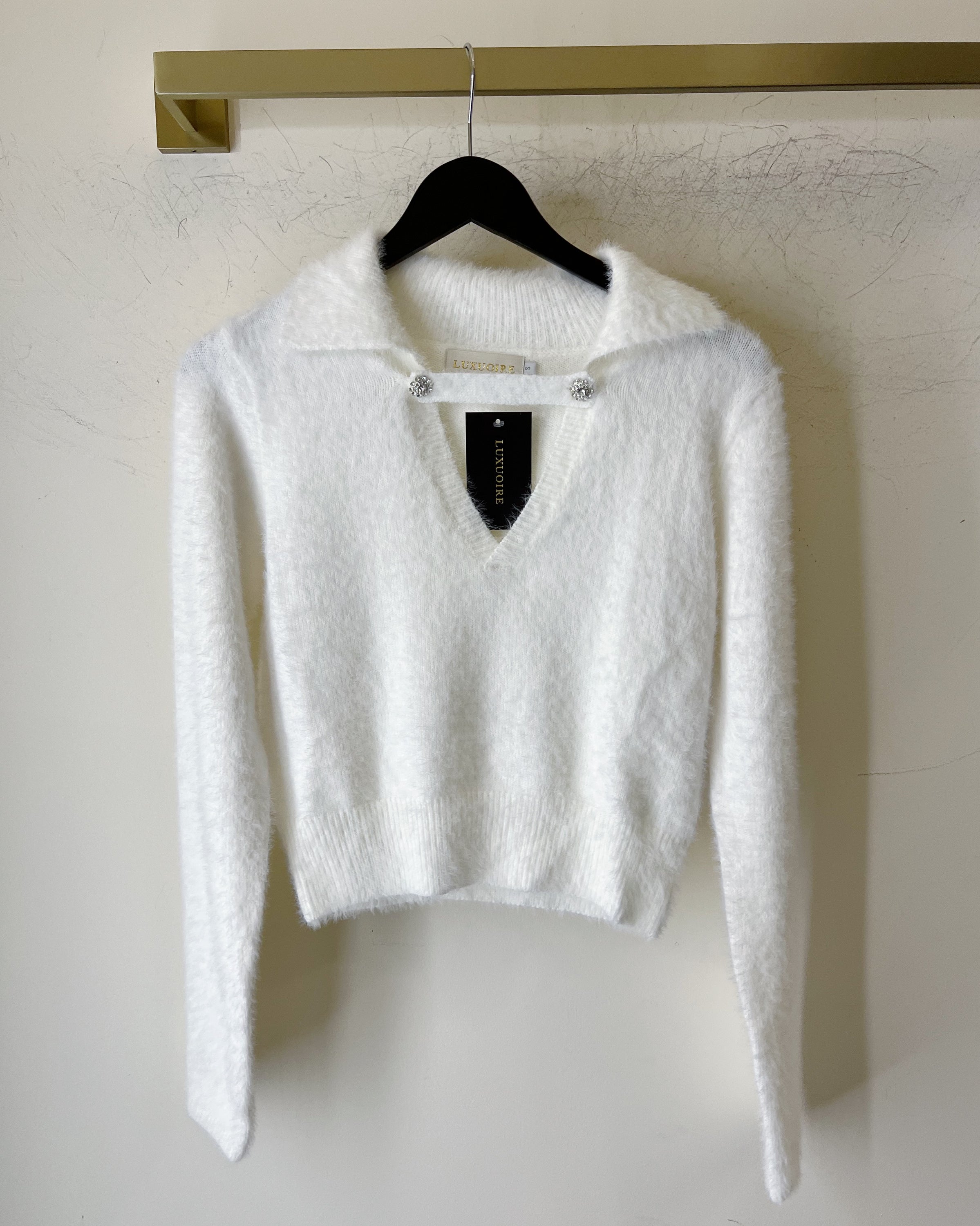 Holland Embellished Collared Sweater Top