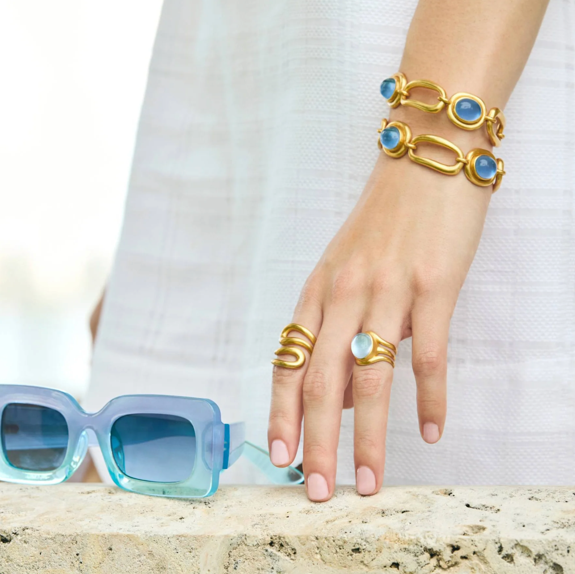 Wave Stone Bracelet Iridescent Chalcedony Blue