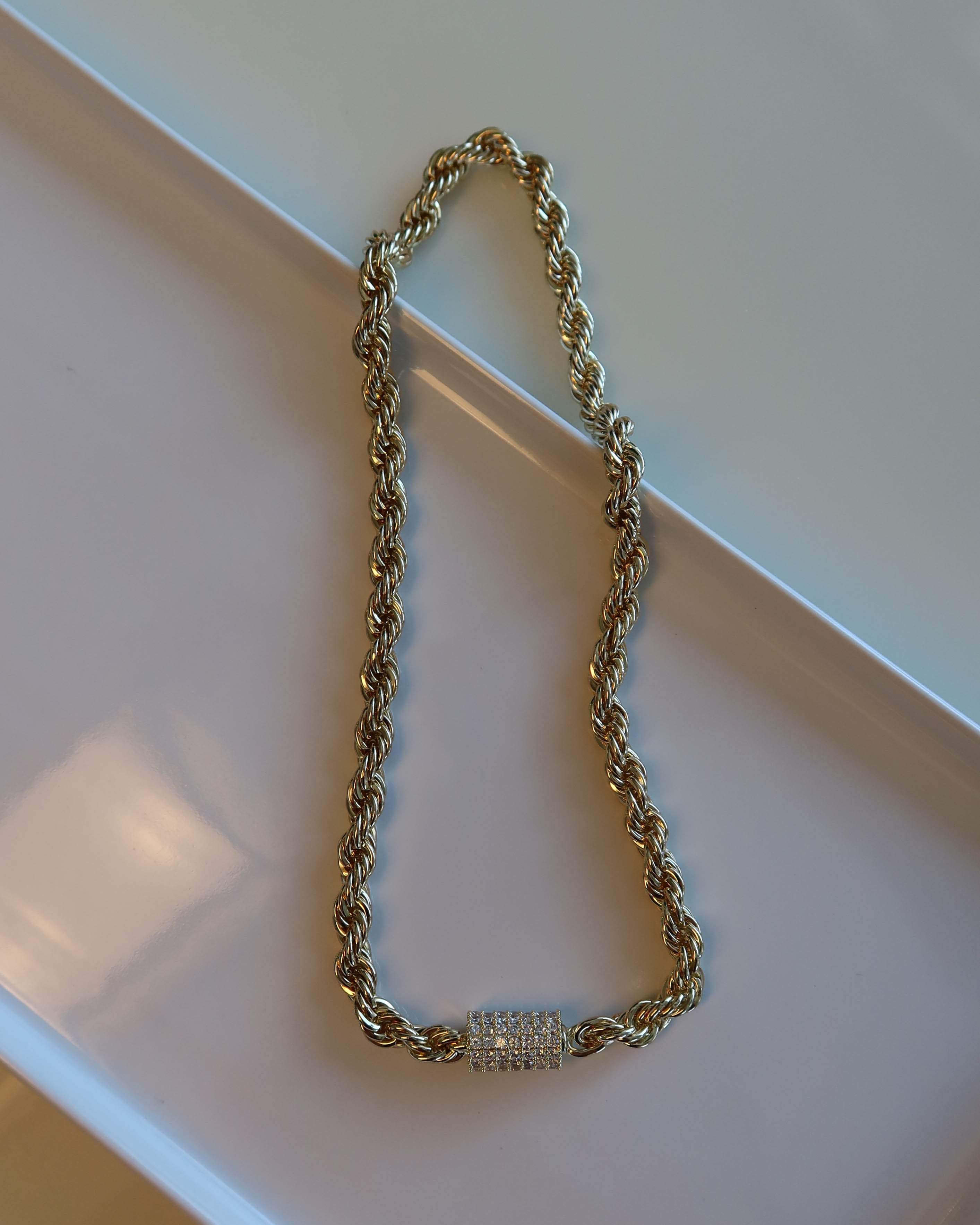 The Luxe Twisted Rope Necklace with CZ Details