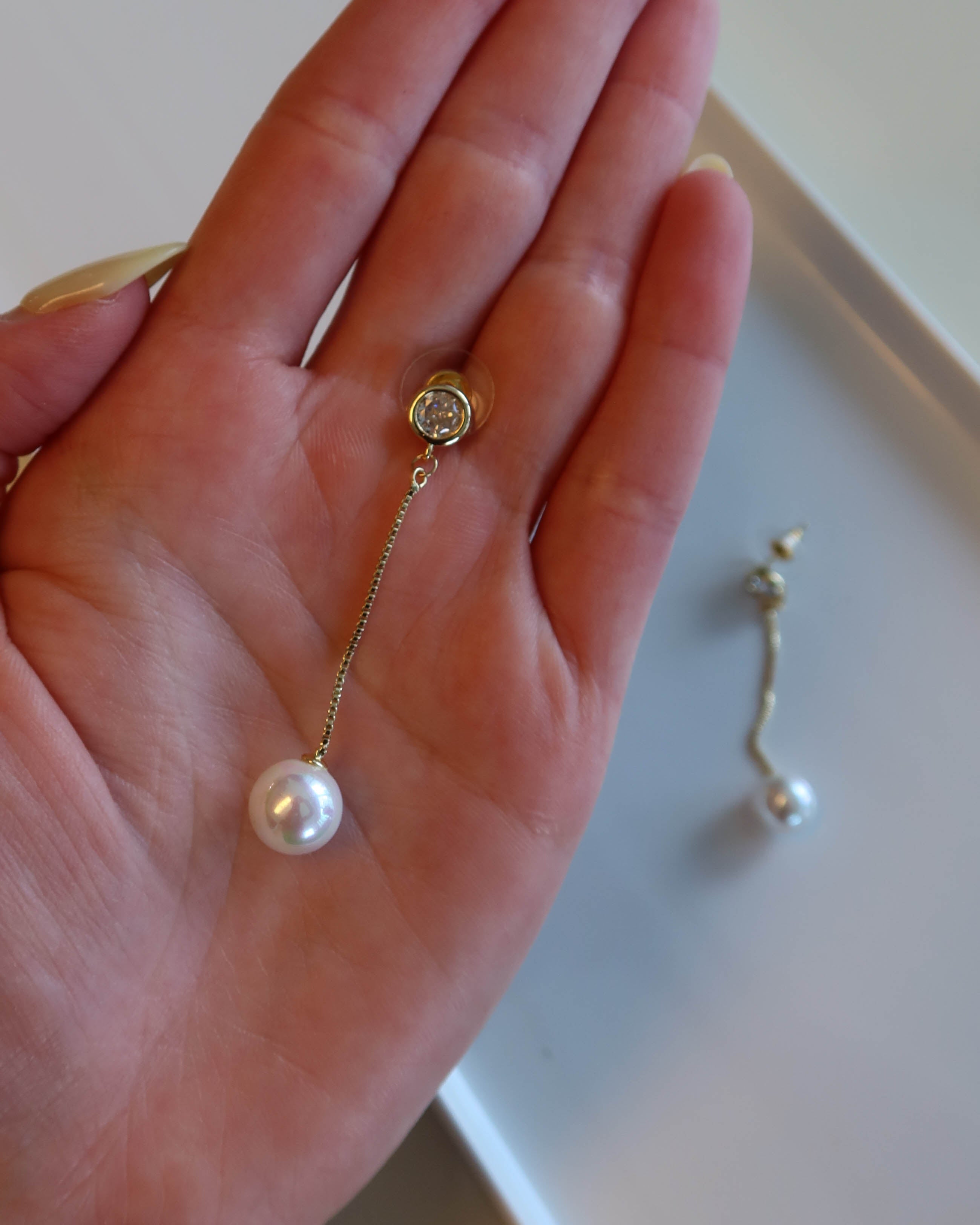 Pearl and CZ Drop Earrings
