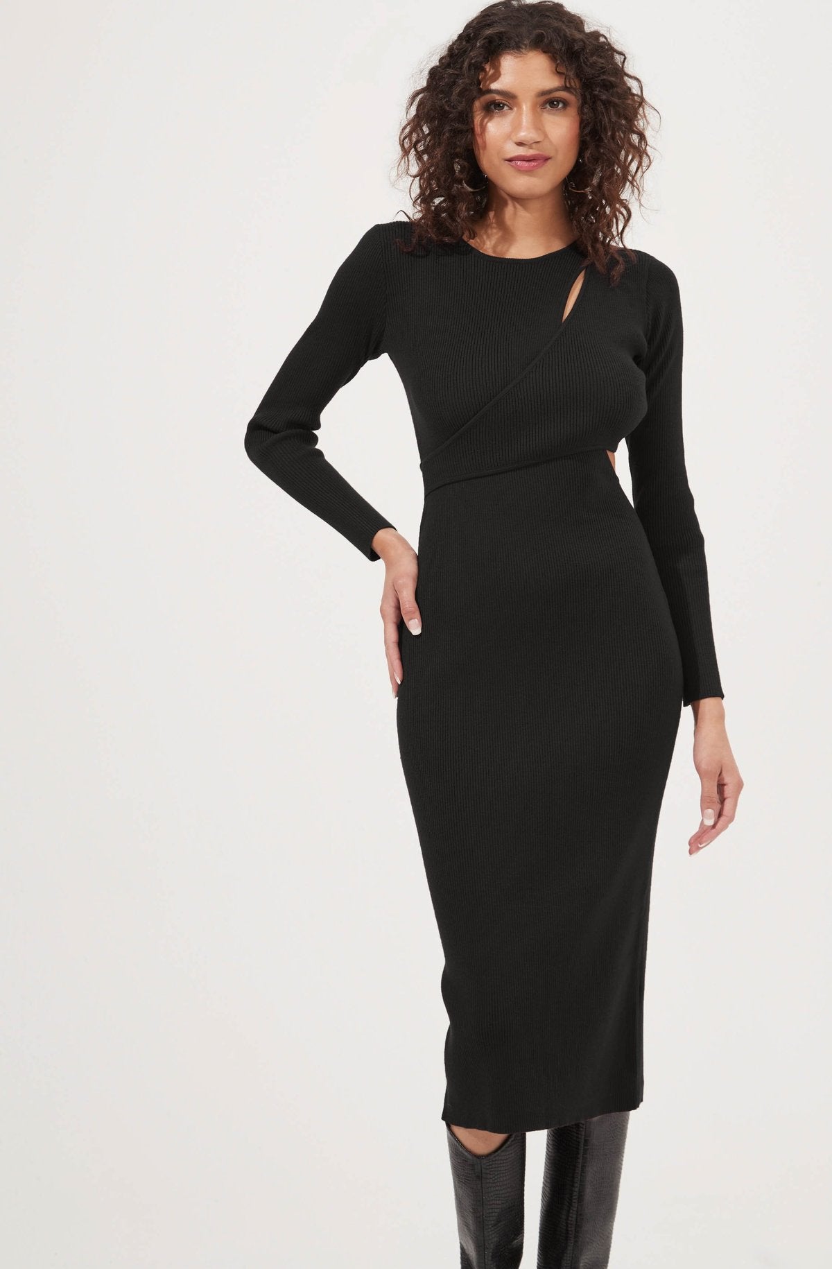 Longsleeve Midi Dress with Cutout Detail