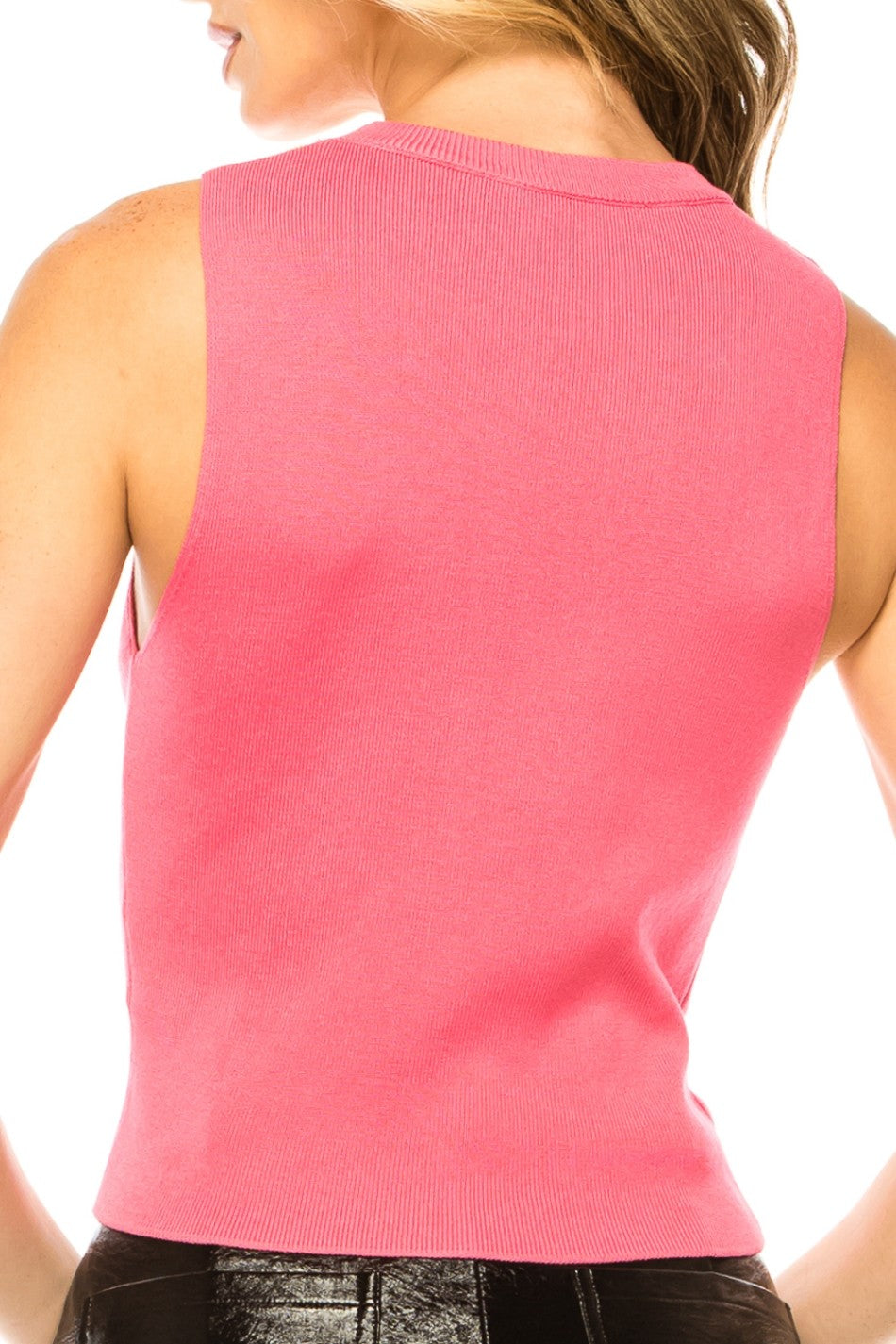 Hazel Knit Top with Crystal Neckline in Coral